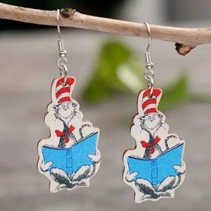 Dr. Seuss Cat in the Hat Wooden Earrings